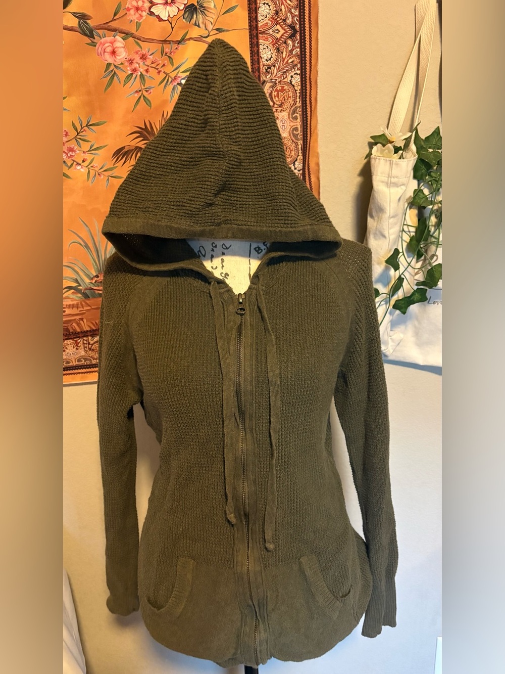 Women's Hooded Zip Cardigan Sweater - Olive